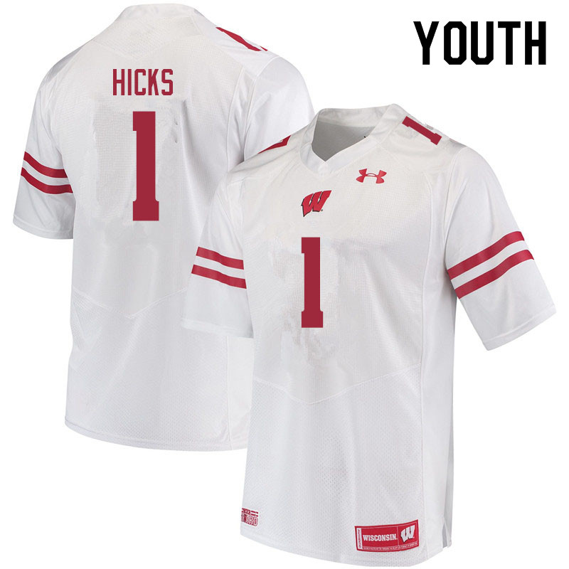 Wisconsin Badgers Youth #1 Faion Hicks NCAA Under Armour Authentic White College Stitched Football Jersey SJ40N73FR